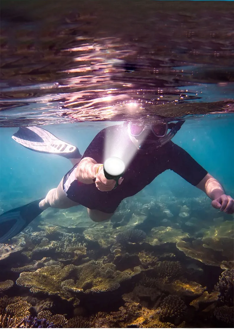 Водонепроницаемая подводная вспышка для дайвинга 80 м 18650 лм|Бассейн и аксессуары|