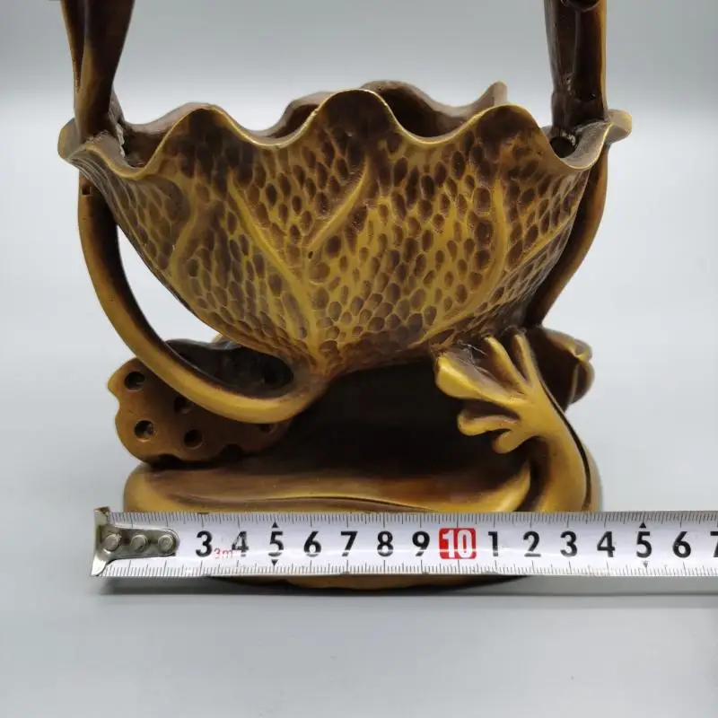 

Rare Chinese folk Brass Copper carving the lotus root Birds hand basket Incense burner incensory Ornaments container 2383.2 g
