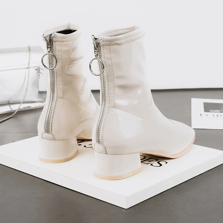 2019 роскошные ботинки женские белые Челси ботильоны на низком каблуке с круглым