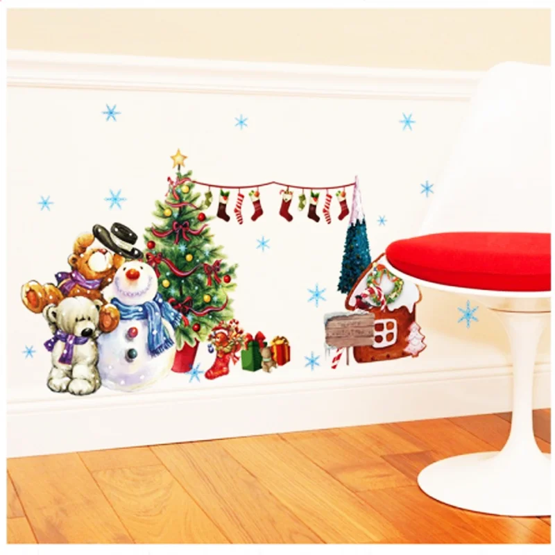 DIY Christmas home decor wall sticker window Snowman bear stickers for kids rooms | Дом и сад