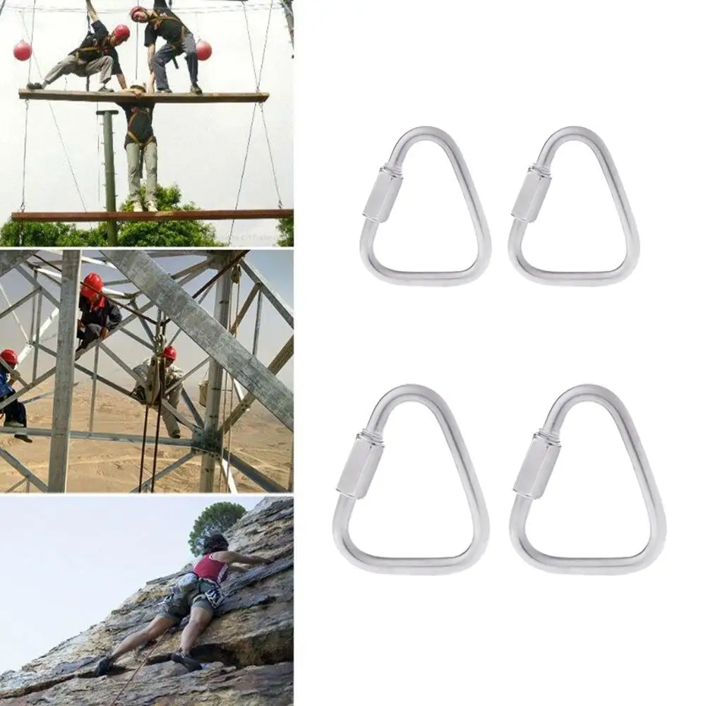 

2pcs Stainless Steel Triangle Carabiner Outdoor Climbing Gear Safety Snap Clip Hook Kettle Buckle Keychain Screw Lock