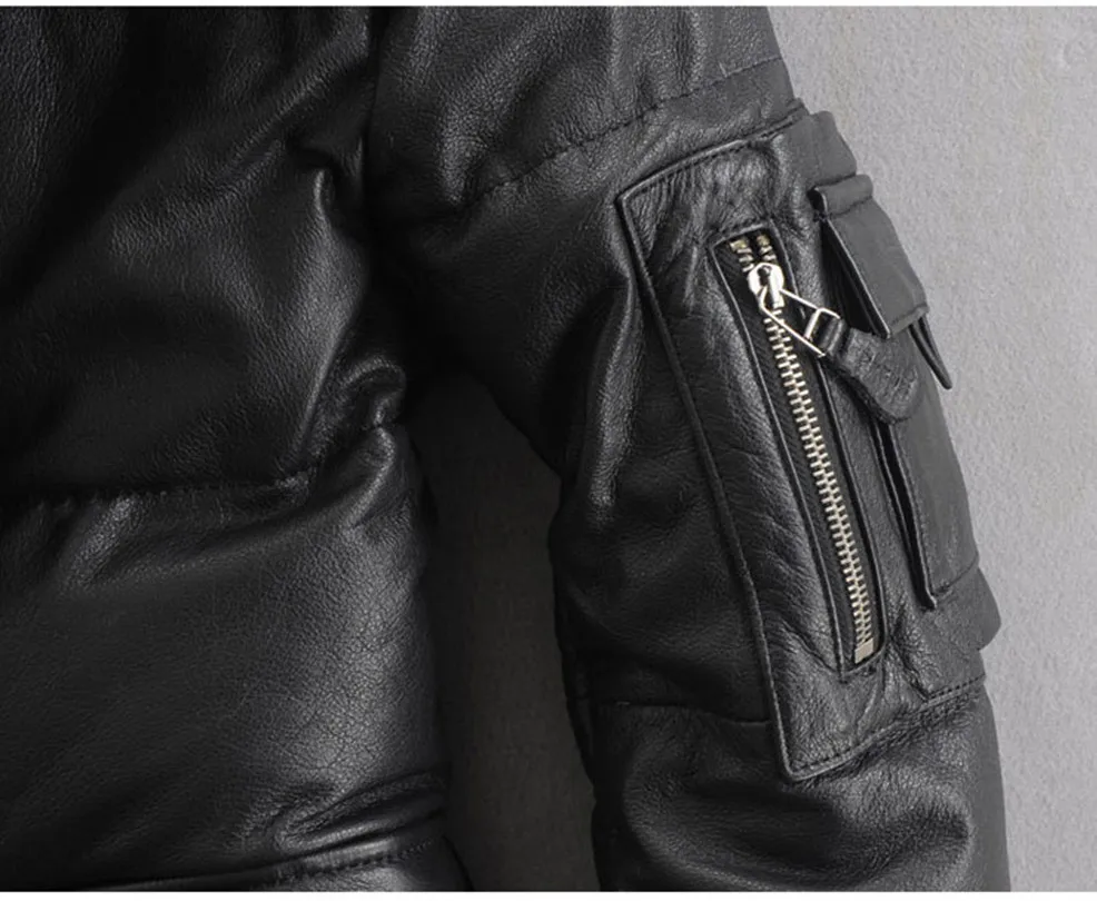 Толстая Меховая куртка с капюшоном из коровьей кожи белым утиным пухом Мужская