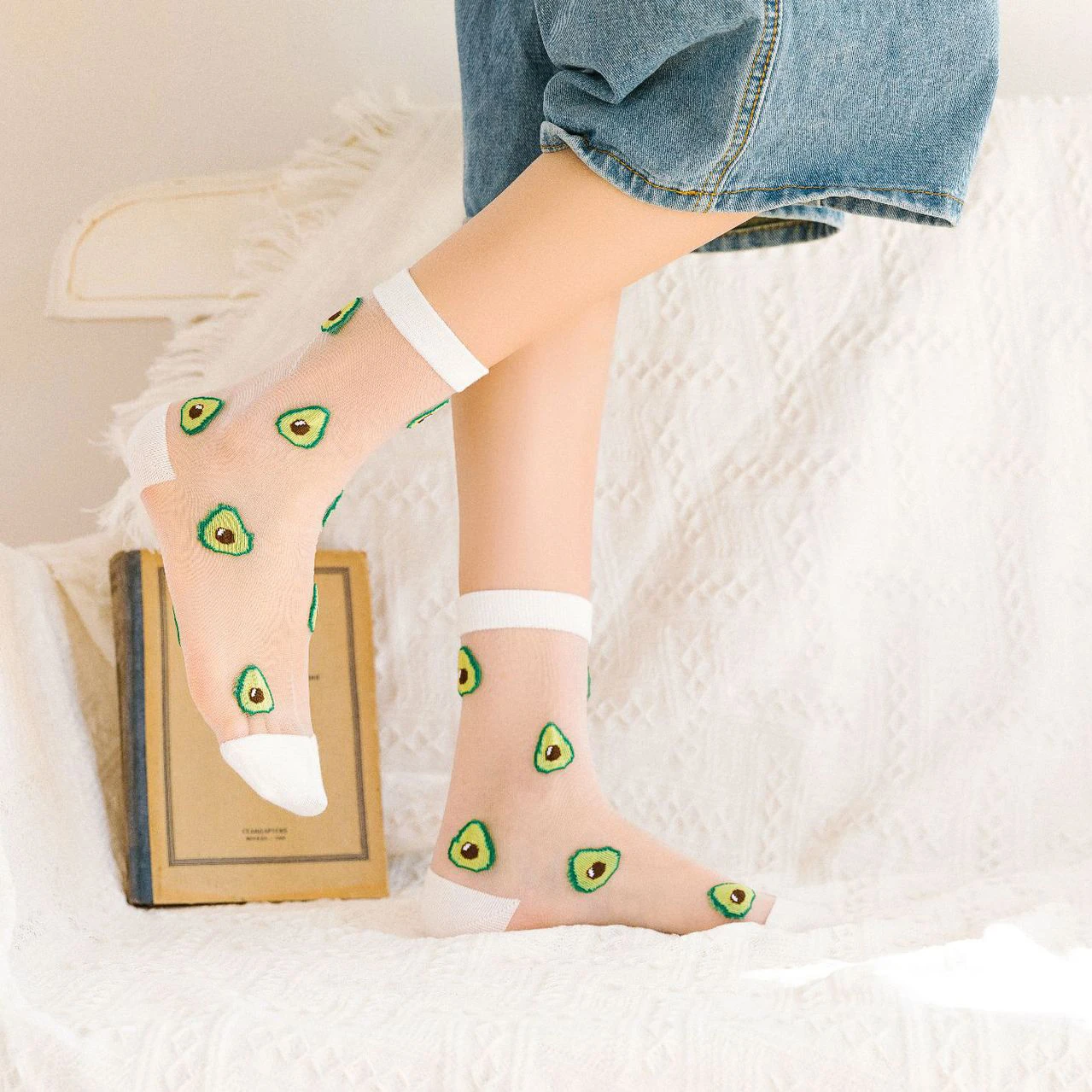 

New Arrived Spring Summer Cool Girl Youth Cute Fruits Pattern Silk Thin Outing Street Fashion Woman Casual Middle Tube Socks