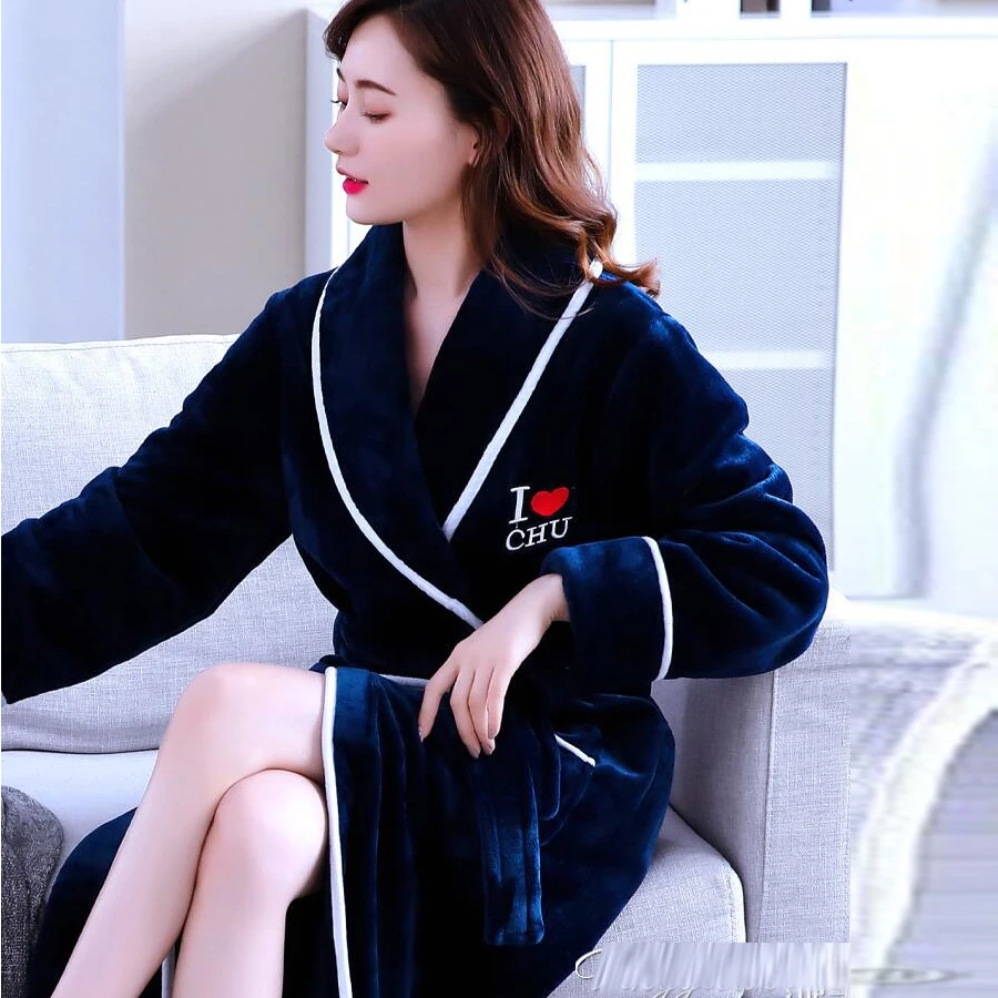

Thicken Warm Flannel Bathrobe Women Winter Long Sleeve Coral Fleece Bath Robe Sexy V-Neck Nightgown Kimono Lounge Sleepwear