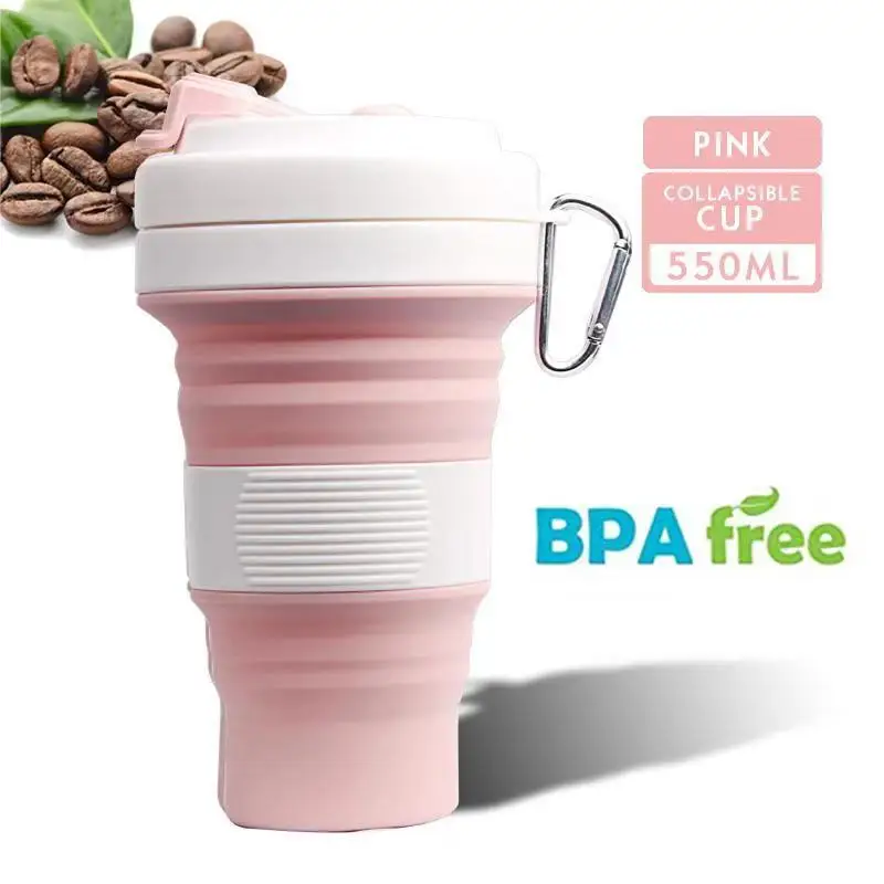 550ml pink 550 мл Складная Силиконовая кружка для воды портативная силиконовая телескопическая Питьевая Складная кофейная чашка Складная силиконовая чашка крышки для путешествий - Цвет: 550ml pink