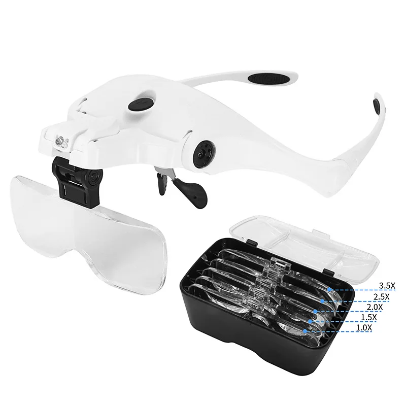 

5 Lens Loupe Eyewear Magnifier Bracket/Headband Interchangeable USB Rechargeable LED 1.0X 1.5X 2.0X 2.5X 3.5X Eyeglasses