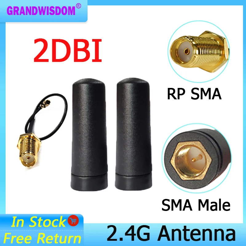 

Grandwisdom 20pcs 2.4G antenna 2dbi sma male wlan wifi 2.4ghz antene pbx iot module router signal receiver antena high gain