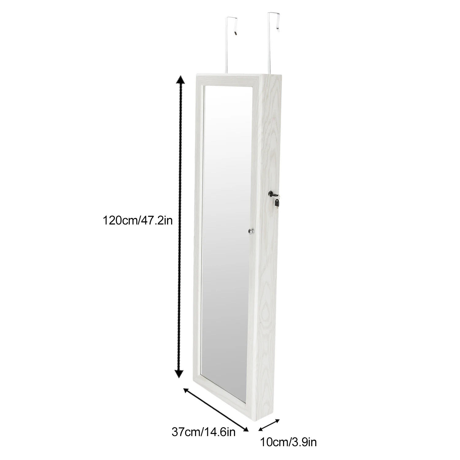 

Retro PVC Wood Grain Coating Whole Body Mirror Jewelry Storage Dressing Mirror Cabinet with LED Light White