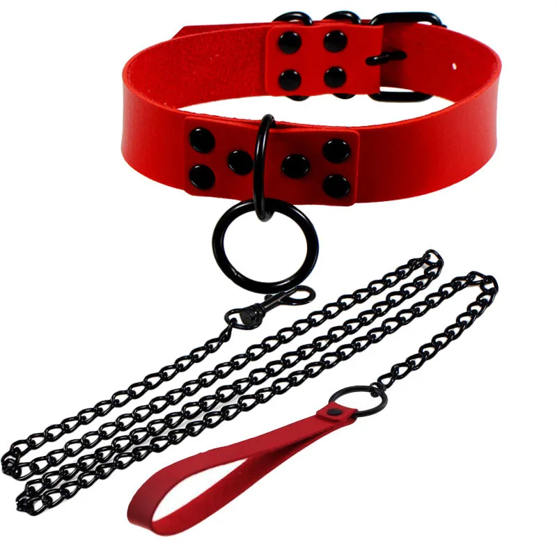 New Sexy Rivet Necklaces Women Man Dark Black Punk Gothic Alternative Slave Leather Traction Rope Chain Bondage Necklace Jewelry | Украшения