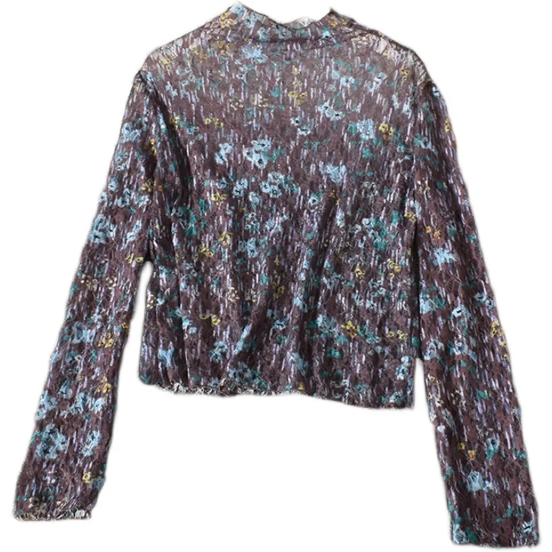 

Floral Lace Top Women's dress 2020 new autumn and winter high collar slim long sleeve top