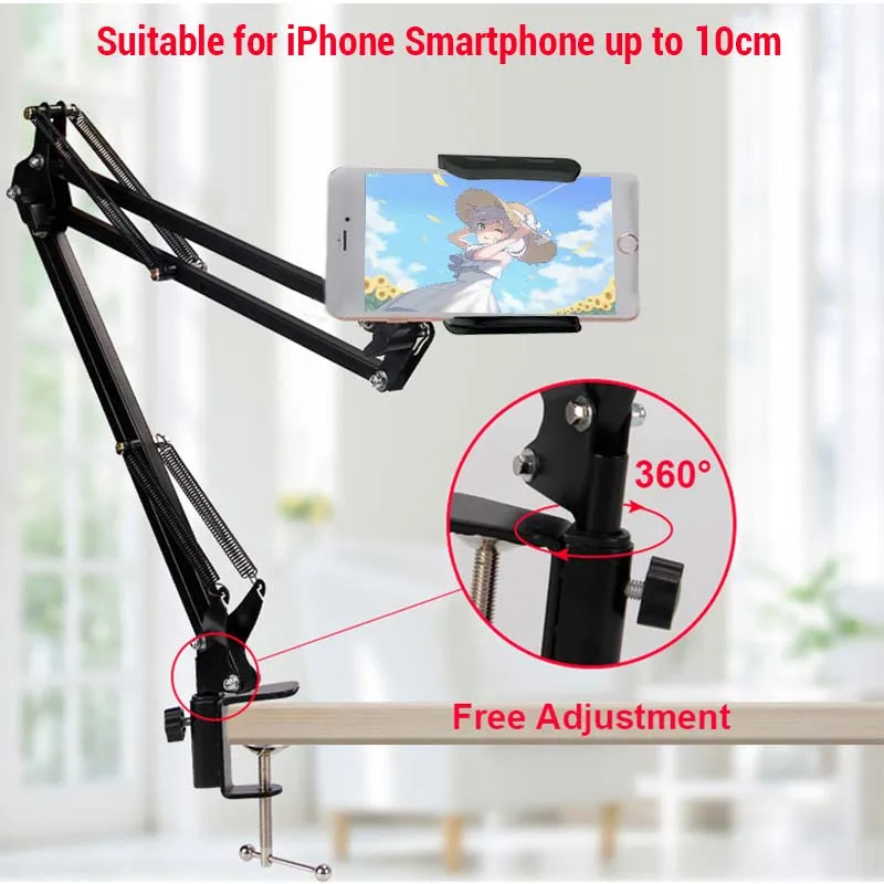 Металлический держатель для мобильного телефона с длинными ручками, подставка для iPhone, Xiaomi, huawei, ленивый Настольный держатель для телефона на кровать, держатель для телефона с зажимом, поддержка для samsung