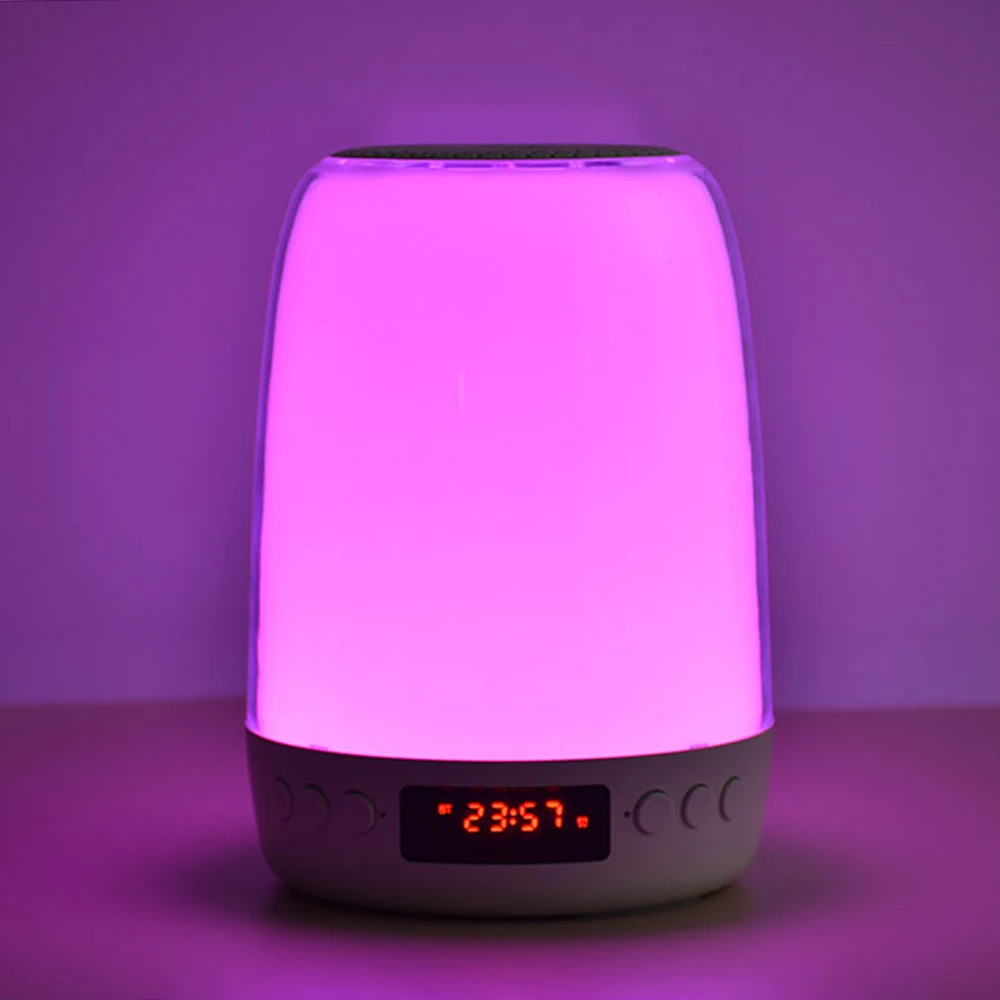

Dimmable Touching Control Bedside Night Light with Alarm Clock Portable BT Music Player Rechargeable Color Chang LED Night Lamp