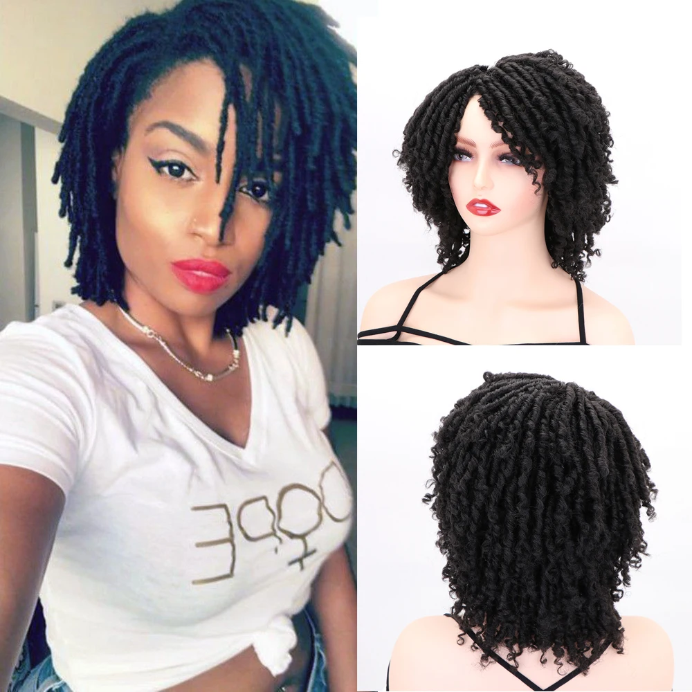 

Kimi Hair Short Ombre Burgundy Synthetic Wigs Dreadlocks for Women Faux Locs Afro Curly Hair with Bangs Crochet Twist Fiber Hair