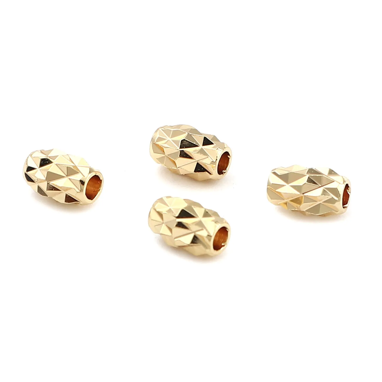 

Handmade Gold Color Copper Beads Barrel Rhombus DIY Women Bracelets Earrings Loose Beads Large Hole Jewelry About 7mm x 4mm,5PCs