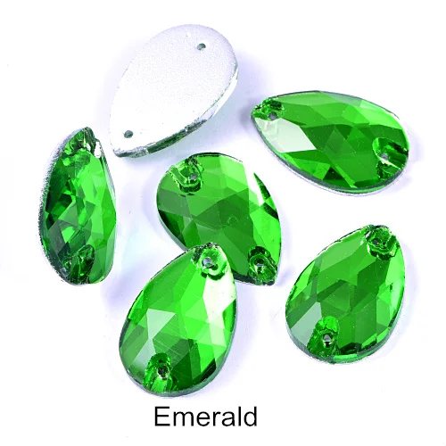 Emerald 6 размеров стеклянная Каплевидная форма пришить на Стразы Красочные пришивные камни с плоским основанием одежда для одежды Ювелирные изделия для одежды B1286 - Цвет: Emerald