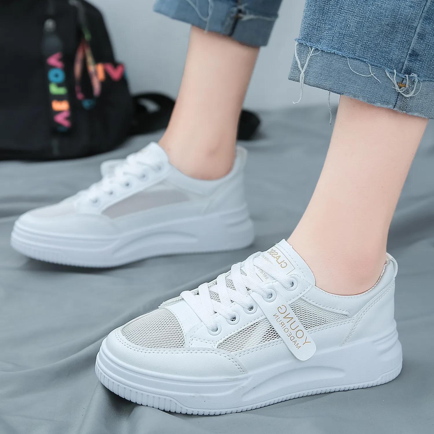 Small white shoes for women's shoes 2021 summer new hollow out breathable single thick bottom sports shoes sneakers net thin
