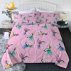 BeddingOutlet Watercolor Birds Quilt Set Pink Summer Comforter Queen Hummingbird Cool Blanket Throw Girls Bedspreads 3pcs 1