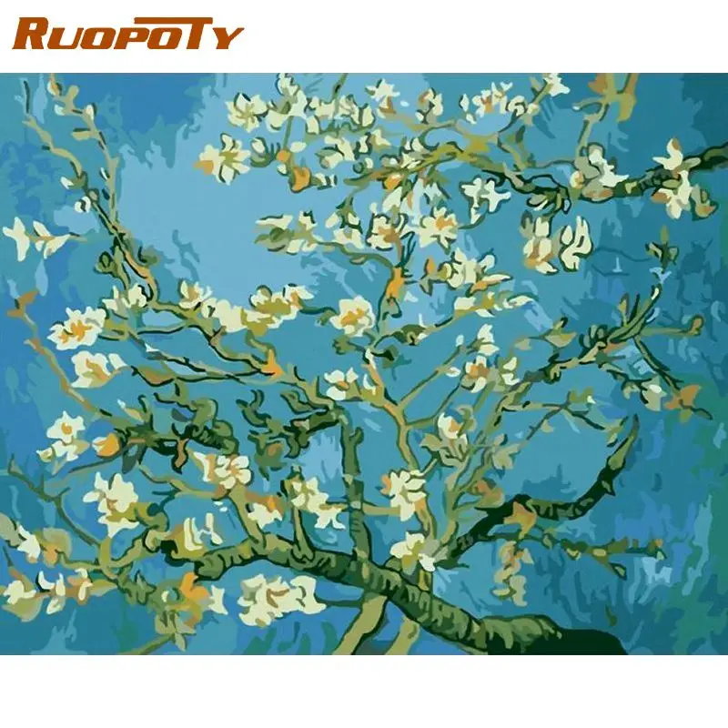 RUOPOTY-pintura acrílica por números de flores, cuadro famoso sobre lienzo, regalo único para