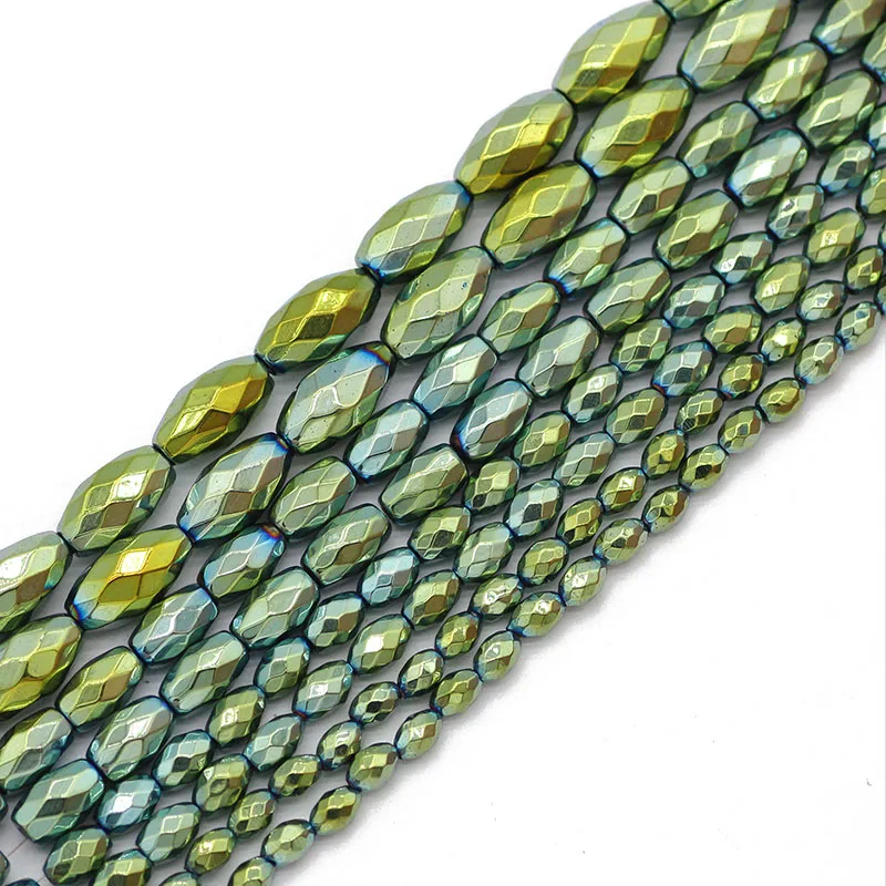 

3x5/4x6/6x12MM Green Faceted Rice Grains Shape Oval Hematite Natural Stone Spacers Loose Beads For Jewelry Making Diy Bracelets