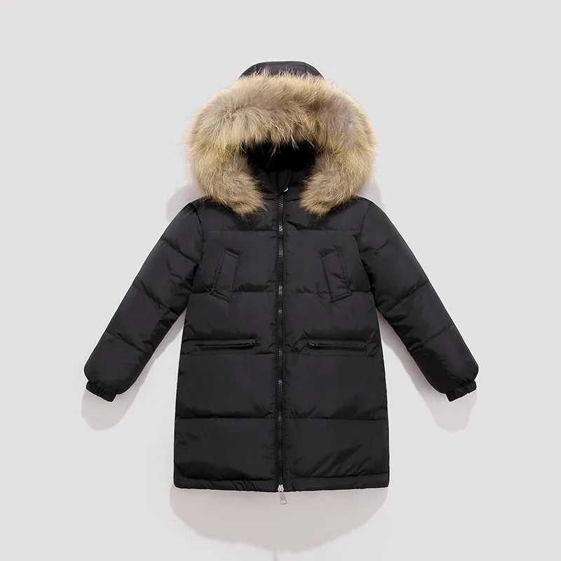 

2020 Russian Winter Down Jacket for Girls Clothes Parka Real Fur Hooded Waterproof Girls snowsuit -30 degrees Jackets for Girls