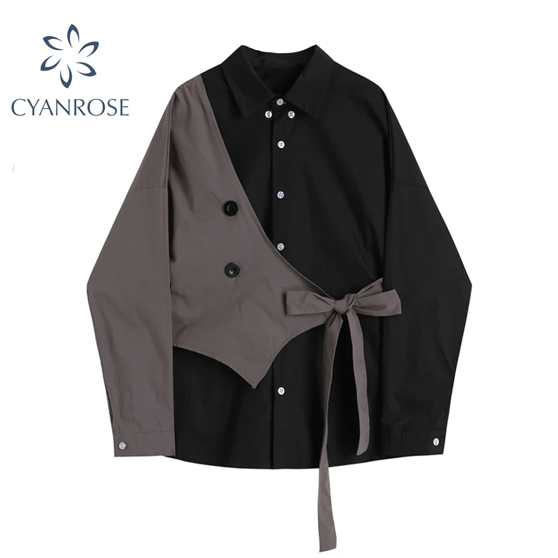 

Patchwork Blouse Women Long Sleeve 2020 Autumn Korean Loose Turn Down Collar Designer Streetwear Fashion Female Shirt Tops