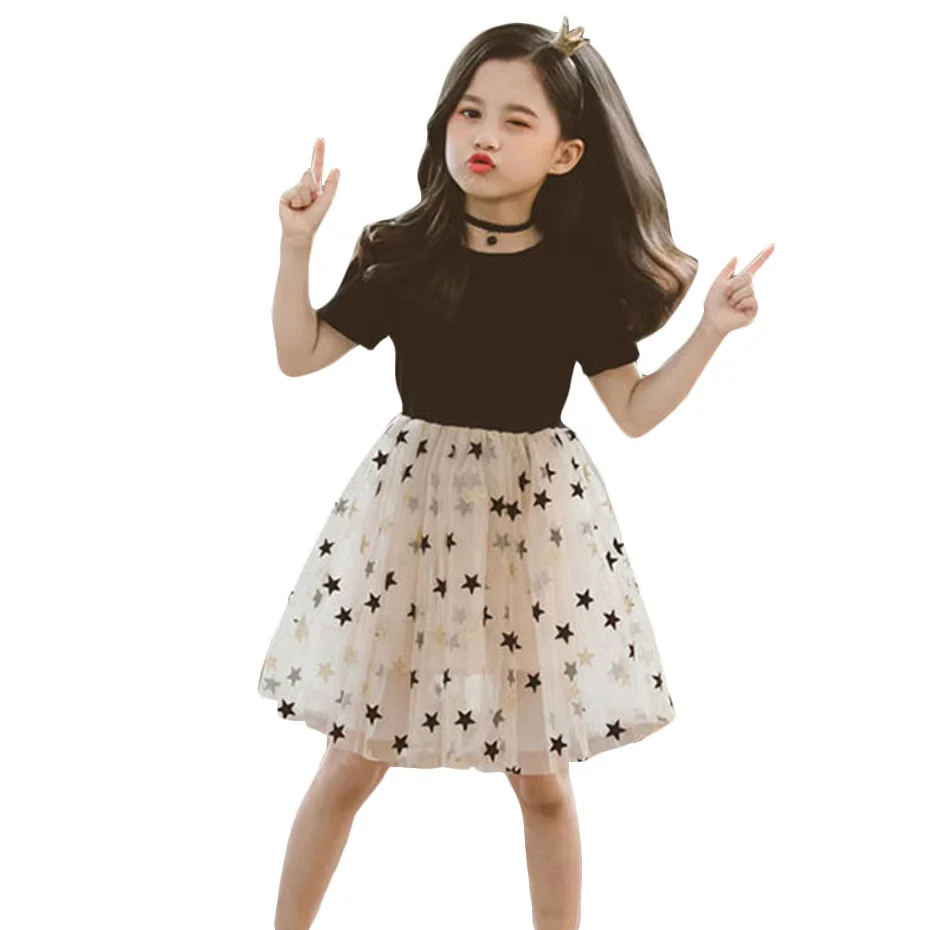 Летние платья для девочек вечерние с рисунком звезды повседневные стильные