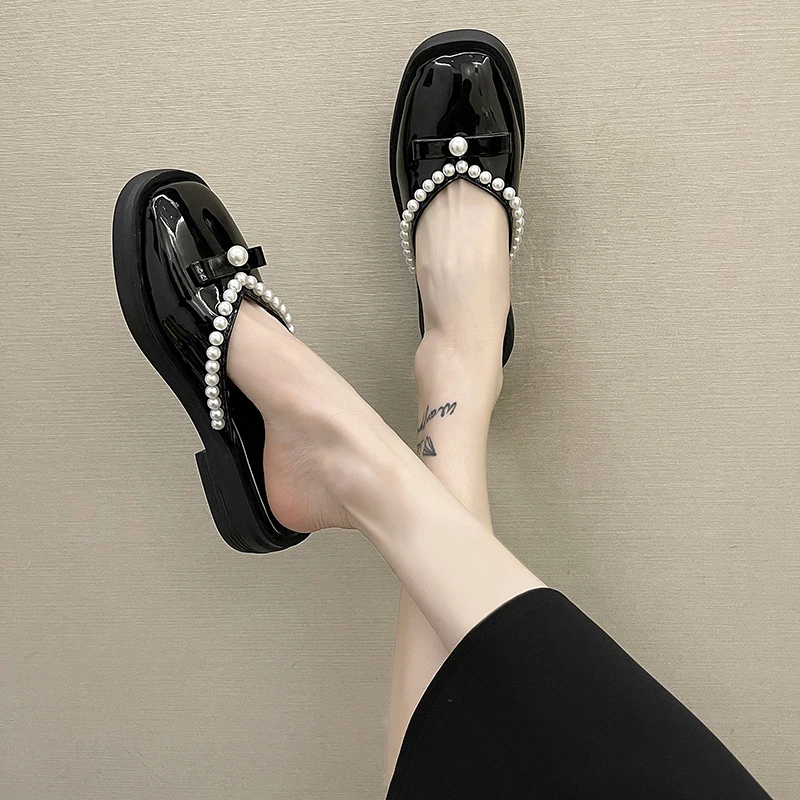 

Cover Toe Female Shoes Slippers Soft Low Slides String Bead 2021 Comfort Summer Flat Retro Basic Rubber Fabric PU Shoes Woman 20