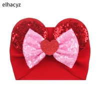 valentines day glitter sequins bow mouse ears waffle headband love heart hair band baby festival headwear girls hair accessories