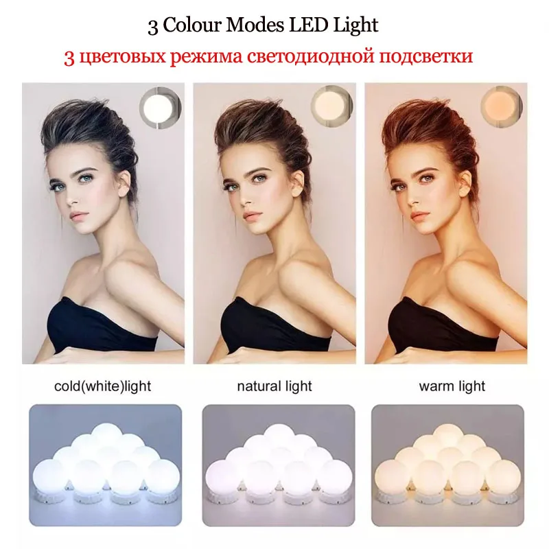 

Penteadeira SMD2835 LED fill Mirror 3-mode Dimming Dressing Table Bedroom Live Light Bulbs Espejo Hollywood Dressing Mirror Lamp