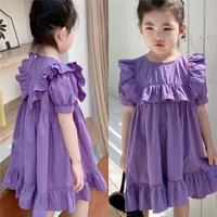 2021 fashion summer girl dress long children clothing overcoat outwear violet toddler short sleeve high quality
