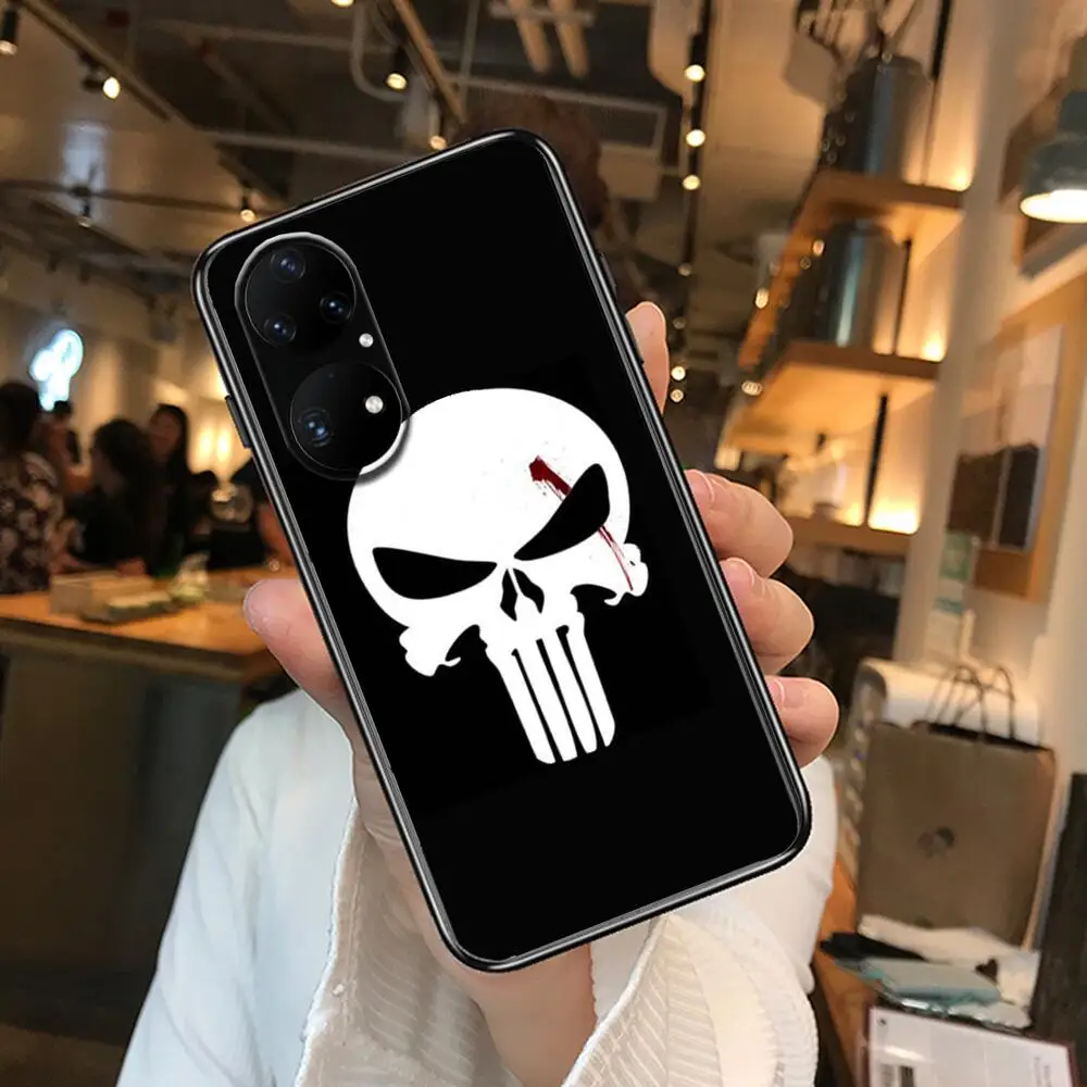 Чехол Marvel Punisher для телефона Huawei p50 P40 p30 P20 10 9 8 Lite E Pro Plus черный с рисунком комиксов.