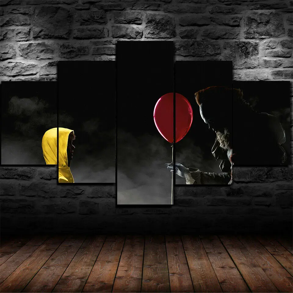 

Pennywise Clown IT Horror 5 piece Wall Art Canvas Print Posters Paintings Oil Painting Living Room Home Decor Pictures