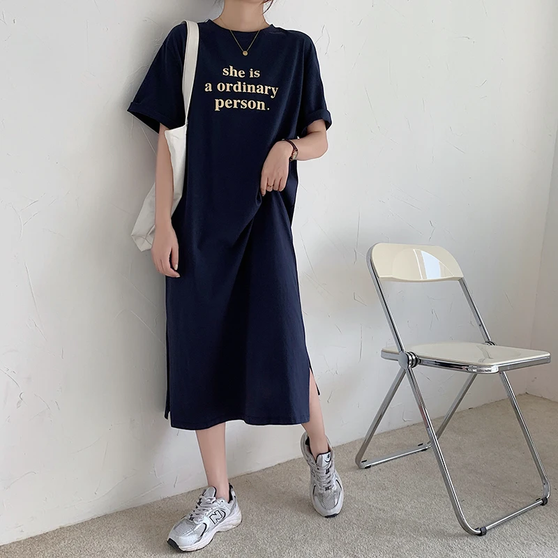 

dress for women spring and summer letter printed loose short sleeve t shirt dress 8628#