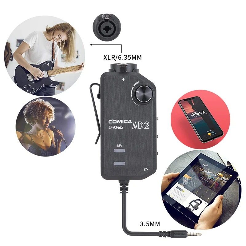 

Comica LINKFLEX.AD2 XLR/ 6.35mm , with 48V Phantom Power, Real Time Monitor, XLR/Guitar Interface Adaptor for iPhone, iPad,Mac/P