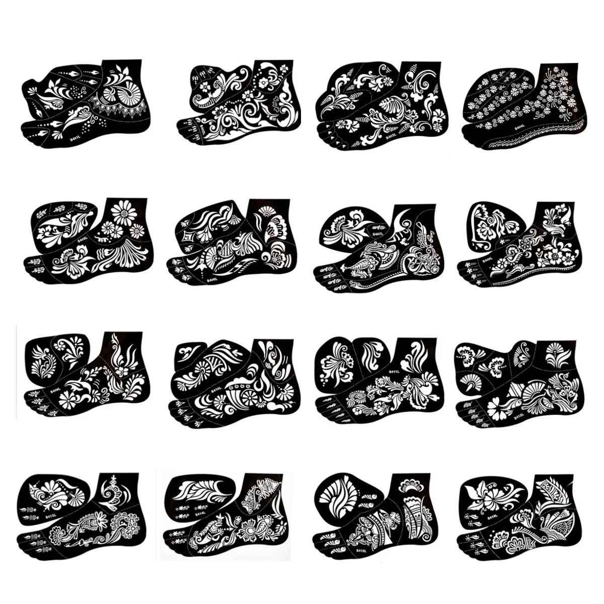 

1 Pair Tattoo Template Feet Henna Tattoo Stencils for Airbrushing Reuse India Flower Stencil Mehndi New Body Painting Supplies