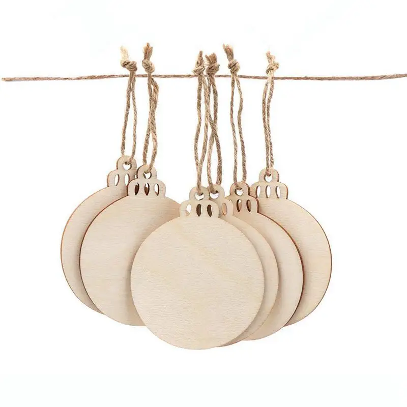Bolas redondas de madera para manualidades, 50 unidades, para pintar, adornos colgantes de Navidad sin terminar, discos de madera en blanco Natural-0