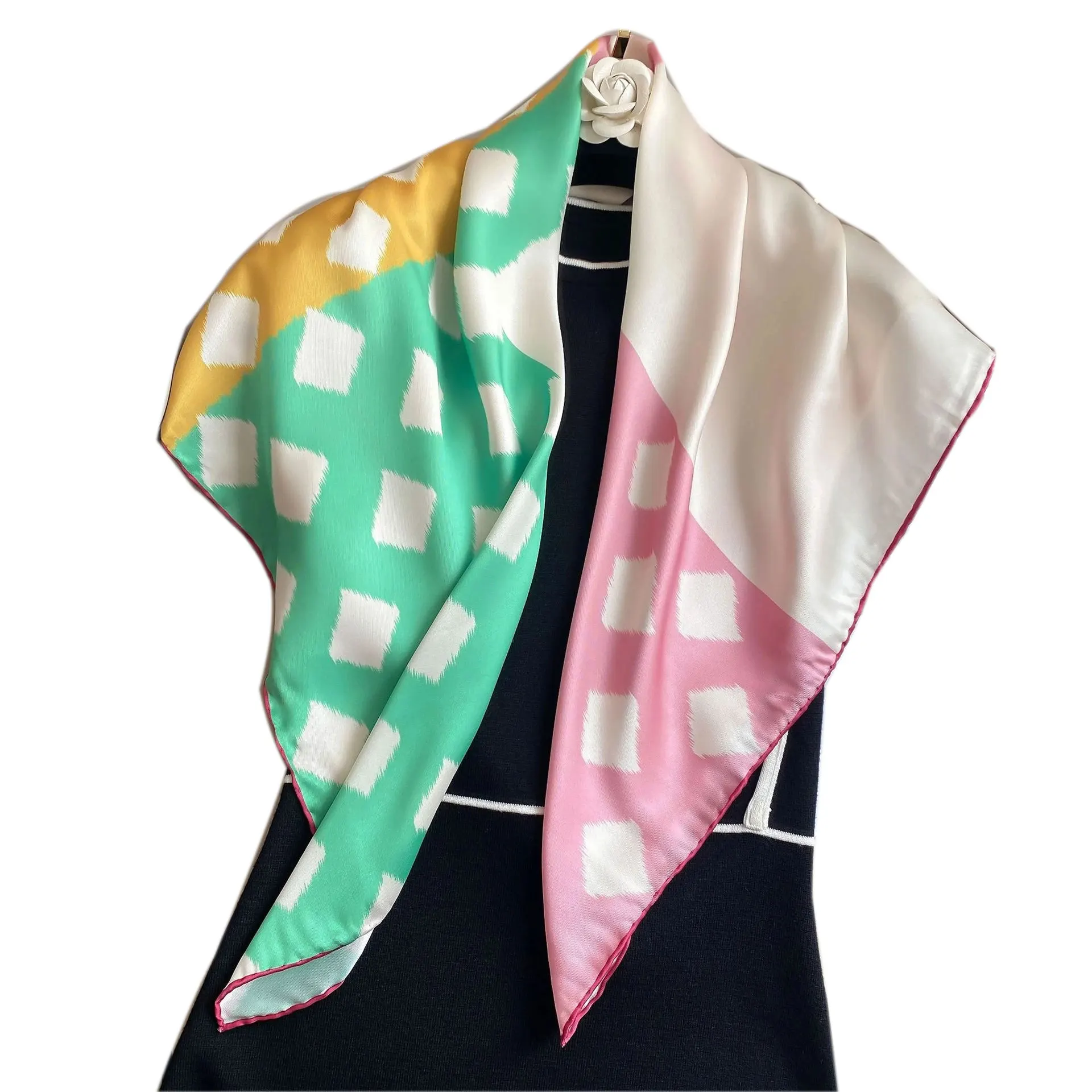 

Fashion 2021 Hand stitch twill square scarf silk woman Printing headscarf high 90cm quality Shawl Wraps Bandana Hijabs Scarves