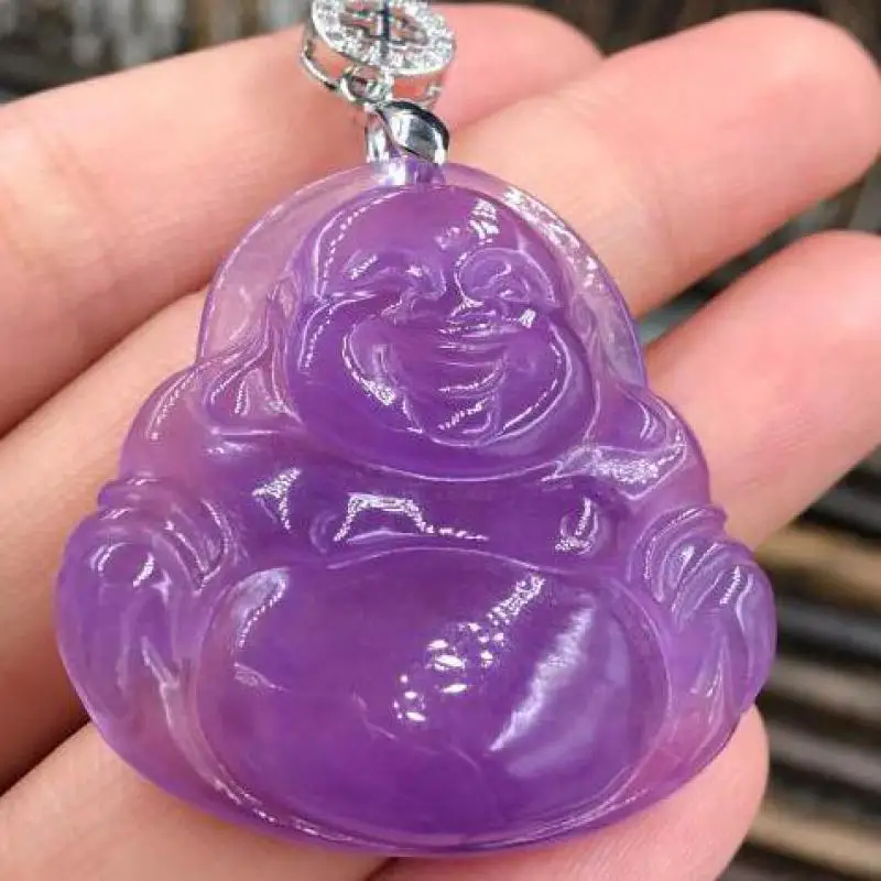 

Natural Burma Jade Buddha Pendant Women Men Purple Jadeite Fashion Charms Jewellery Genuine Burmese Jades Stone Amulet Gifts