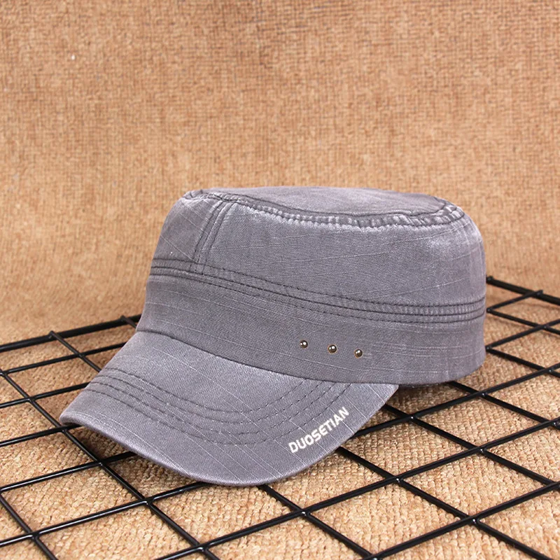 

Outdoor College Style Hat Washed Flat Top Pure Cotton Bamboo Three Nails Military Cap Women's Sun Protection C