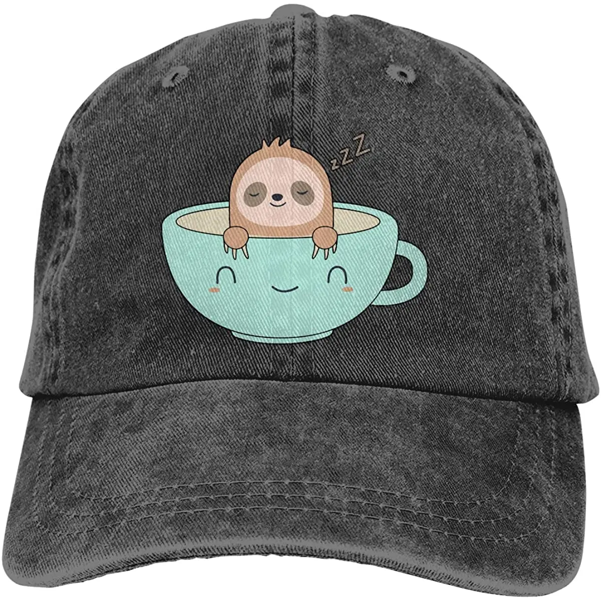 

FASHION#CC Cute Kawaii Sloth Coffee Adjustable Travel Cotton Washed Denim Caps