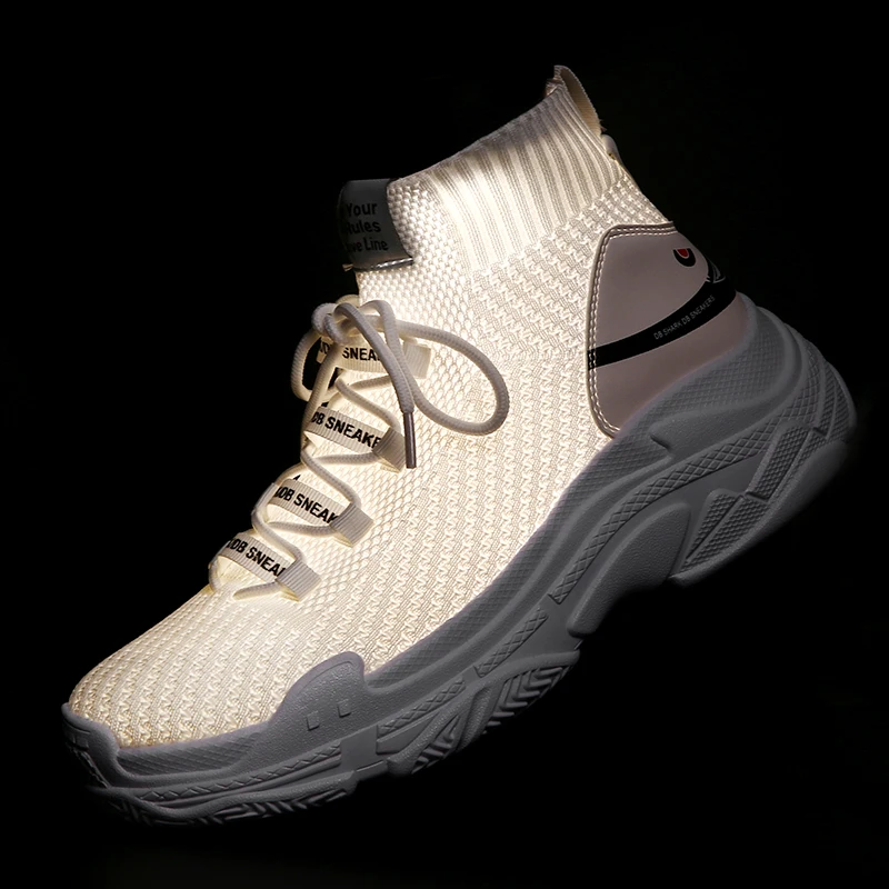 

Men High Top Sneakers Height Increase Unisex Knit Upper Breathable Sharks Shoes Chaussure Homme Basket Homme Couple Footwear