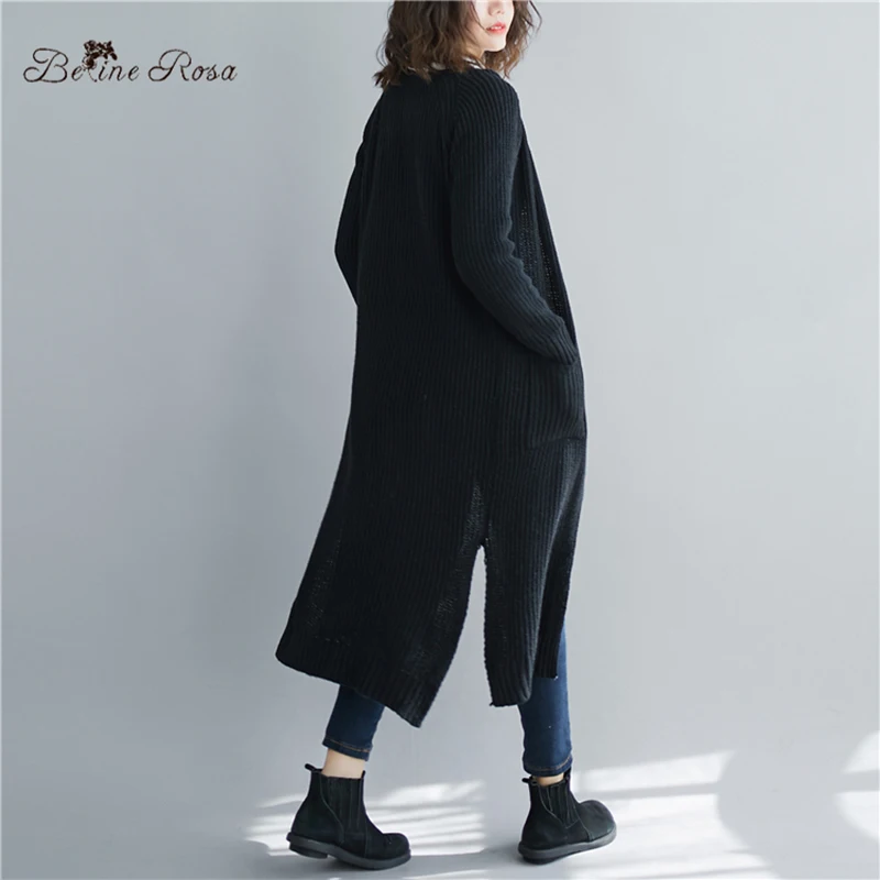 BelineRosa Элегантные Женские однотонные свободные длинные кардиганы повседневная