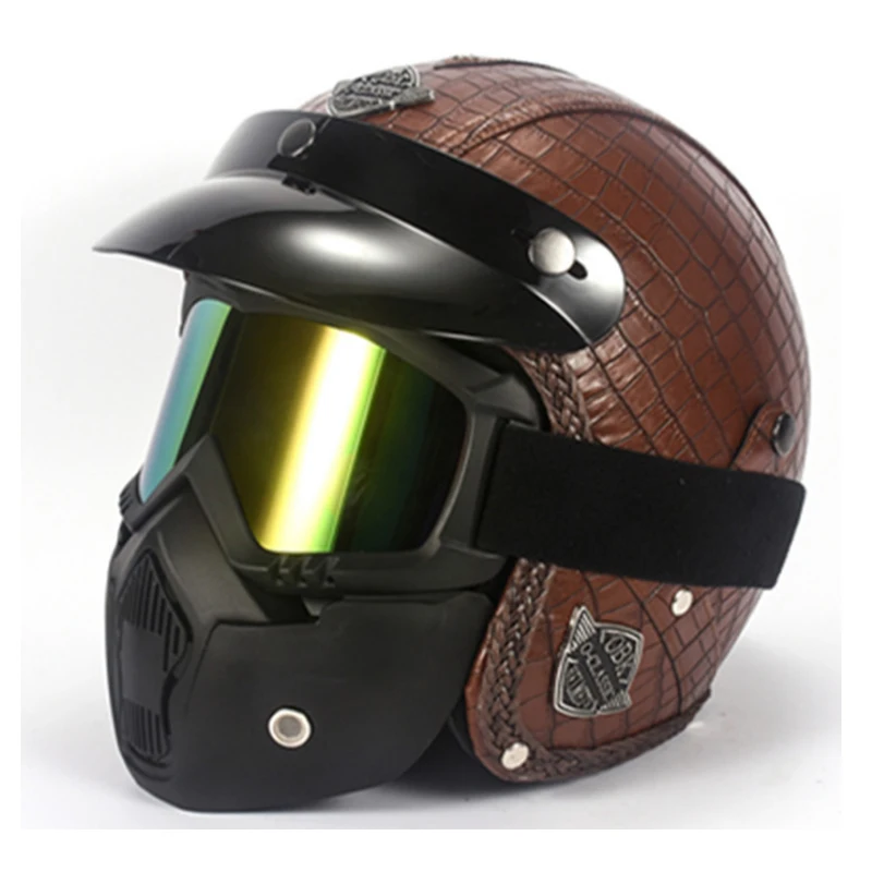 ПУ кожаные шлемы 3/4 мотоциклетный Чоппер велосипедный шлем с открытым лицом