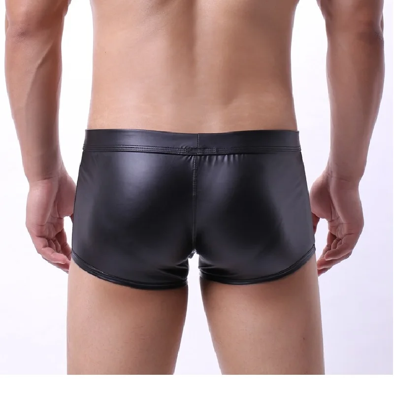 Мужские трусы-боксеры из лакированной кожи искусственной для геев открытые