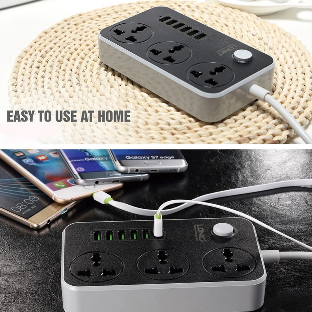 3 розетки 6 USB-портов быстрое зарядное устройство Сетевая розетка электрическая USB