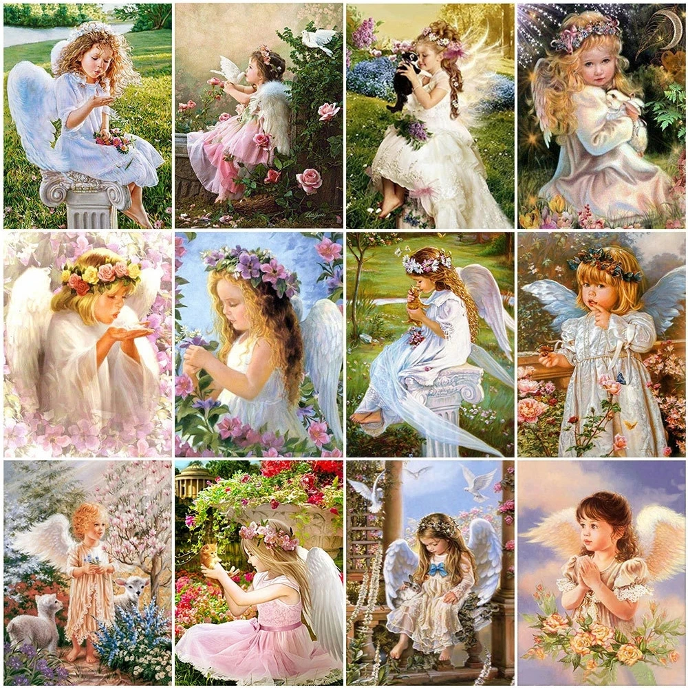 

5d Diy Diamond Painting Angel Girl Embroidery Mosaic Cross Stitch Set Diamond Painting Round Diamond Home Wall Decoration