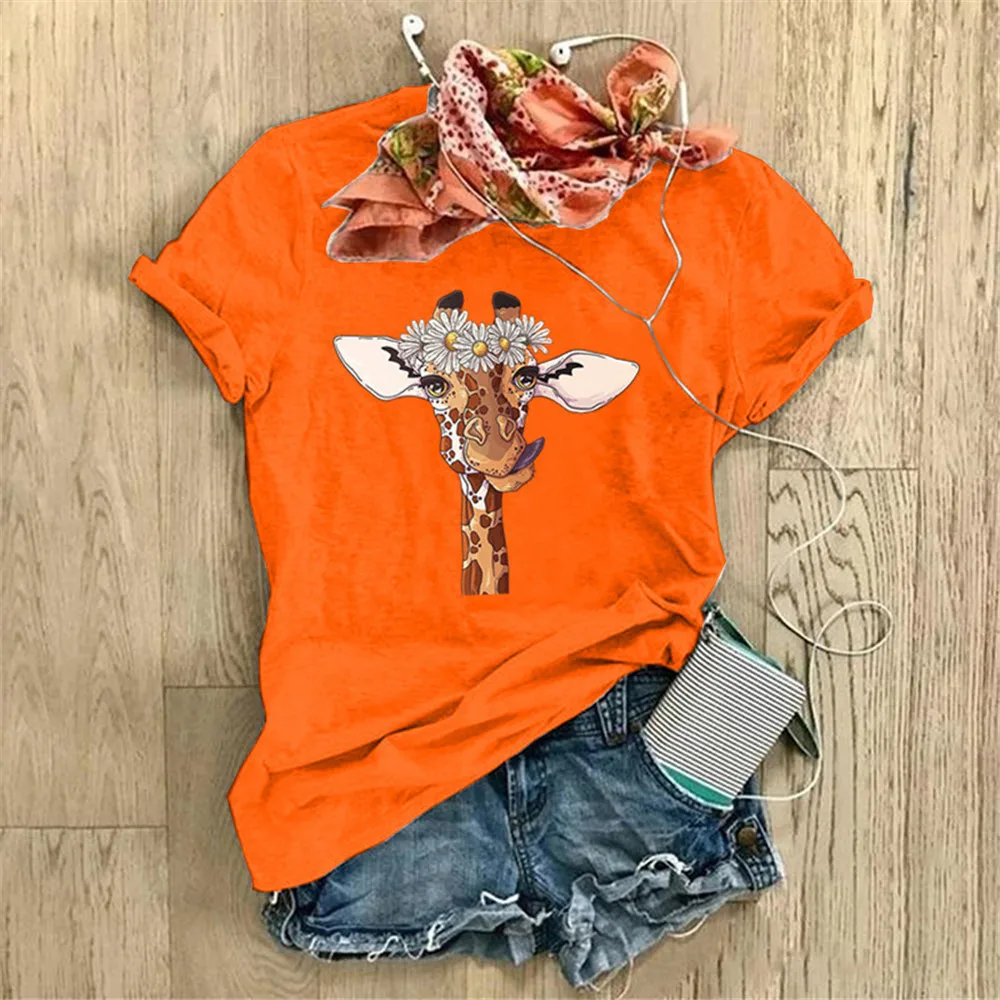 

Harajuku Woman Tshirts Women Summer Tops Loose Giraffe Soft Short Sleeve T-shirt Top Graphic Tee T Shirt Women