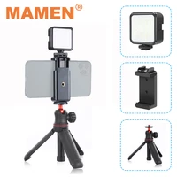 mamen vlogging kit extendable desktop tripod with dimmable led video light phone holder for youtube live interview toolkit
