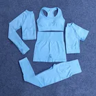 Женский бесшовный комплект для йоги, спортивный костюм для фитнеса, спортивная одежда, рубашка с длинным рукавом для йоги, леггинсы с высокой талией для бега, одежда для тренировок, 2021