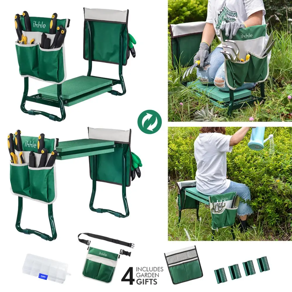 

Folding Garden Kneeler and Seat Stainless Steel Tool with Bag EVA Kneeling Pad Foldable Garden Benches Gardening Tools
